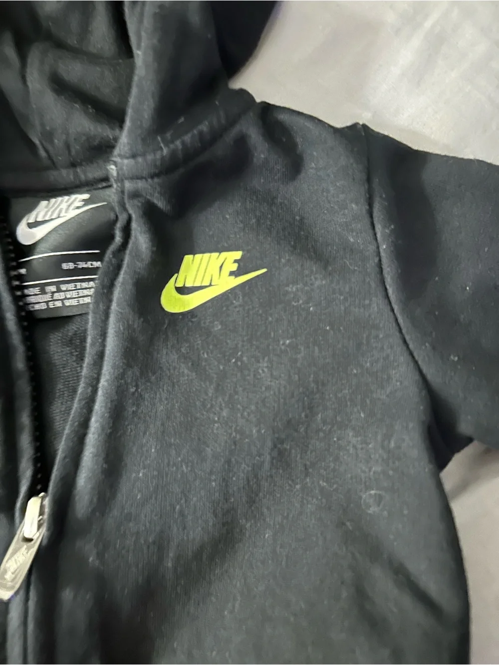 Nike Black Kids Full-Zip Hoodie with Neon Yellow Swoosh